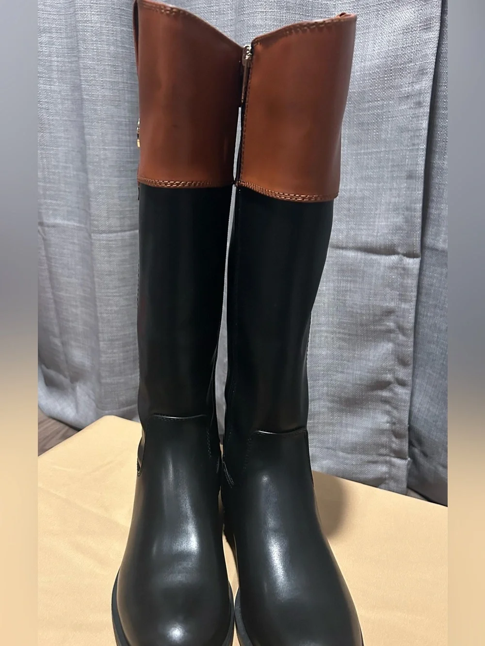 Tommy Hilfiger Black and Brown Tall Fold-Over Riding Boots